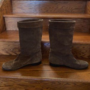 UNISEX  CHARLES JOURDAIN  France BROWN SUEDE MID CALF BOOTS, 10 D